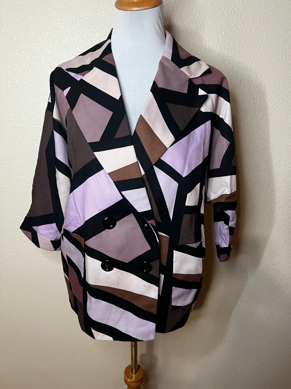 Diane Von Furstenberg Jacket Abstract Retro Double Breasted Cotton Purple 6